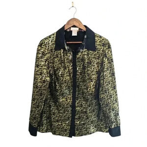 Baby Phat Black Gold Spellout Foil Long Sleeve Button Up Shirt Size 1X Collared